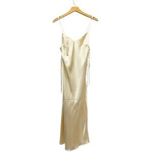 Zara Spaghetti Straps Side Lace-Up Satin Slip dress in Cream size Medium NWT